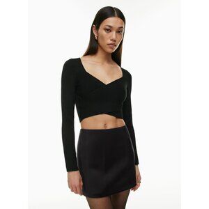 Aritzia Babaton Black Long Sleeve V-Neck Crop Top XS